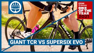 Giant TCR Vs Cannondale Supersix EVO  Our Favourite £4k Road Bikes Tested [upl. by Nogaem]