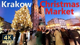 Krakow Christmas Market Poland 🇵🇱 4K Evening Tour December 2021 [upl. by Namar]