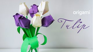 🌷 Origami Tulip 🌷  Easy way to make a Tulip flower [upl. by Eniroc]