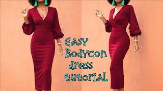 Easy bodycon dress cutting and stitching tutorial Beginners friendly [upl. by Ecnarual]