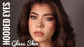 How To Apply Makeup on Hooded Eyes amp Glass Skin Tutorial  Claudia Neacsu [upl. by Ahsirk]