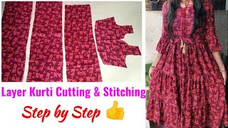 Layer Kurti Cutting and Stitching  Designer Layer Frill Kurti Cutting and Stitching [upl. by Aranat]