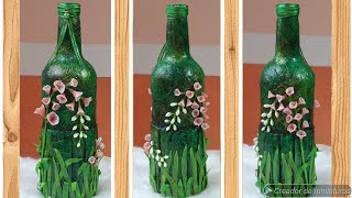 BOTELLA DECORADA CON FLORES HECHAS CON PORCELANA FRIA [upl. by Kabob]