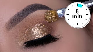 5 MINUTE EASY Sparkly Golden Eye Makeup  Holiday Glitter Eyes [upl. by Soilissav695]