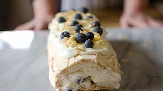 Pavlova Recipe EASY and QUICK  How to do PAVLOVA roll [upl. by Ilke]