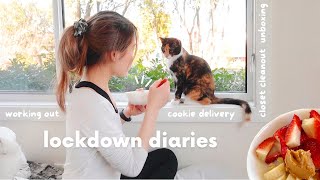 lockdown diaries  closet cleanout workout cookie delivery pesto eggs unboxing 🍓 [upl. by Drhacir]