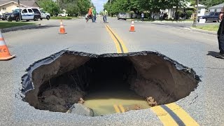 Sinkhole opens up on California road [upl. by Casmey426]