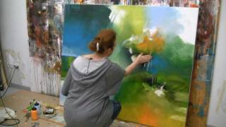 Abstract acrylic painting demo  Acrylmalen abstrakt im Großformat [upl. by Ynotna]