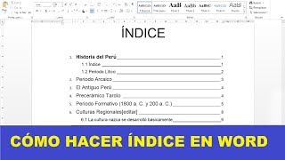 CÓMO HACER UN ÍNDICE EN WORD [upl. by Raymund577]