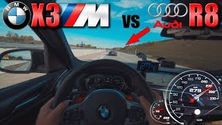 BMW X3M Competition meets Audi R8 V10 on German Autobahn✔ [upl. by Ivanna612]