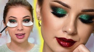 Sparkly Christmas Makeup Tutorial  Green Glitter Smokey Eye [upl. by Dazhahs347]