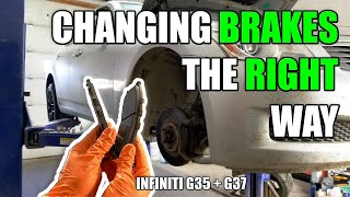 How to Change Infiniti G35G37 Brakes Pads amp Rotors  Extra Quite [upl. by Yreneh]