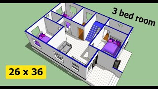 26 x 36 house plan with 3d elevation II 26 x 36 ghar ka naksha II 26 x 36 home design [upl. by Anastase]