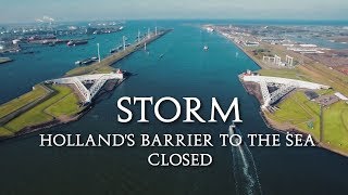 STORM  Hollands Barrier to the Sea closed The Maeslantkering 4k [upl. by Atnwahsal590]