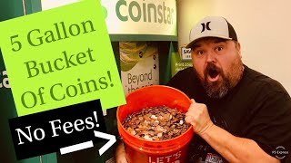 Cashing In 5 Gallon Bucket Of Change No Fees With Coinstar [upl. by Genni]