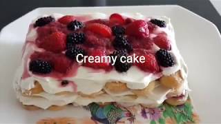 How to make Creamy cake non bake quick easy using lady fingers [upl. by Anaeed]