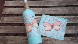 Reciclar una botella de vino con decoupage y glitter [upl. by Brittney]