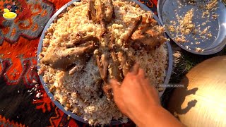 Beef Rice Pilaf  Beef Plov  Caucasian rice pilaf recipe with chickens  Wilderness Cooking [upl. by Jarred]