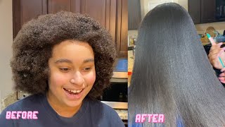 FROM CURLY TO STRAIGHT✨ Straightening Natural Hair Routine NO HEAT DAMAGE [upl. by Dlorag280]